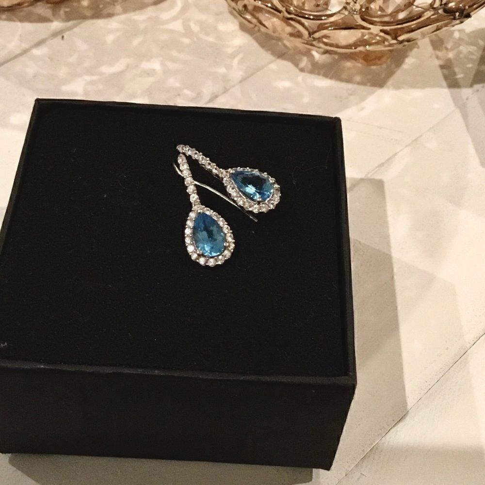 LONDON BLUE TOPAZ AND DIAMOND 14k GOLD EARRINGS